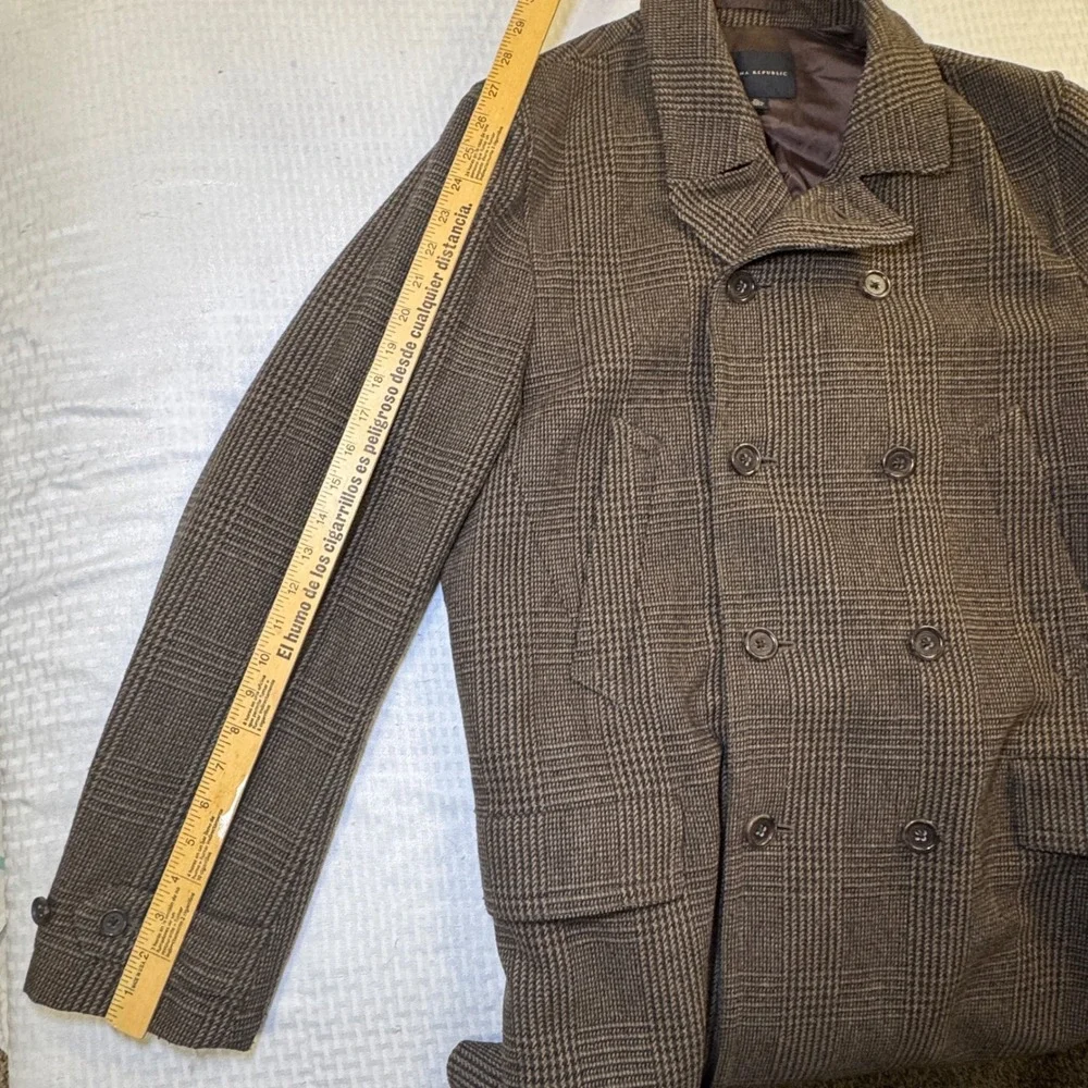 Banana Republic Mens Glen Plaid Wool Blend Double Breasted Overcoat Brown XL